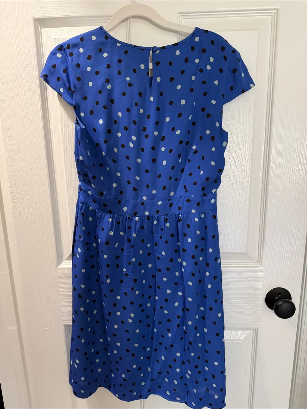 J. Crew Blue Dot Cap-Sleeve Dress
